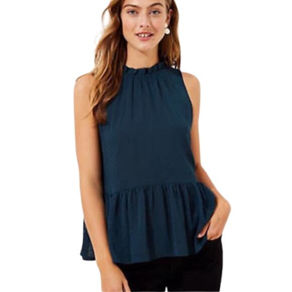 LOFT Green Swiss Dot Peplum Blouse – Green – Size L - Picture 8 of 8